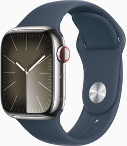 Apple Watch 9 St. Steel Silver 41mm A2982 Blue Silicon Band